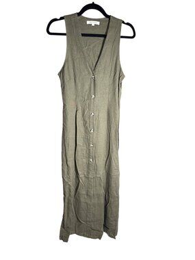 NWT Ava & Esme Olive Linen-Blend Button-Front Maxi Dress Small